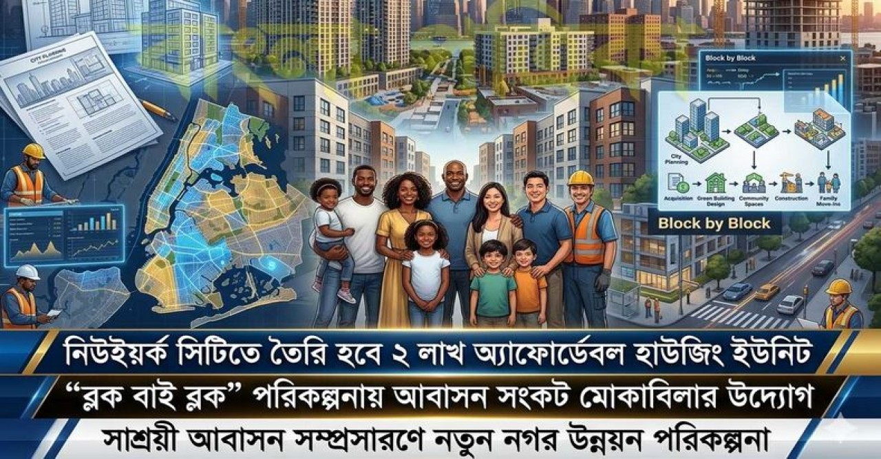 নিউইয়র্ক সিটিতে তৈরী হবে ২ লাখ অ্যাফোর্ডেবল হাউজিং ইউনিট