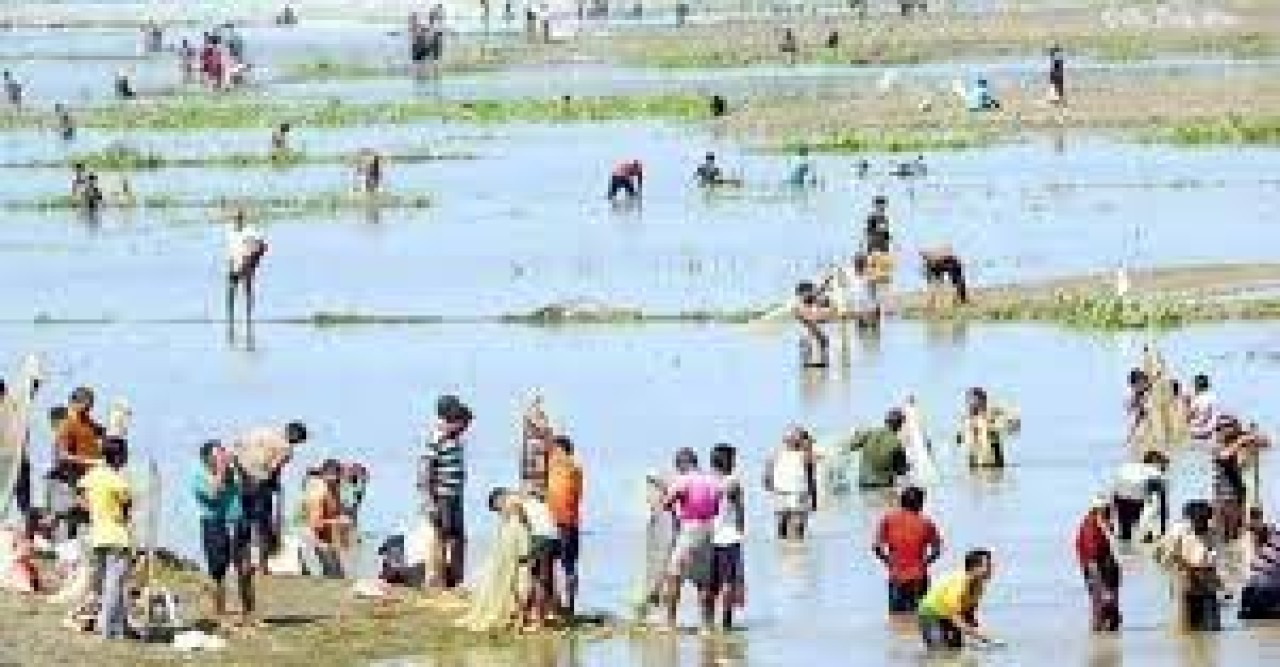 ঠাকুরগাঁও বুড়ির বাঁধে চলছে মাছ ধরা প্রতিযোগী উৎসব